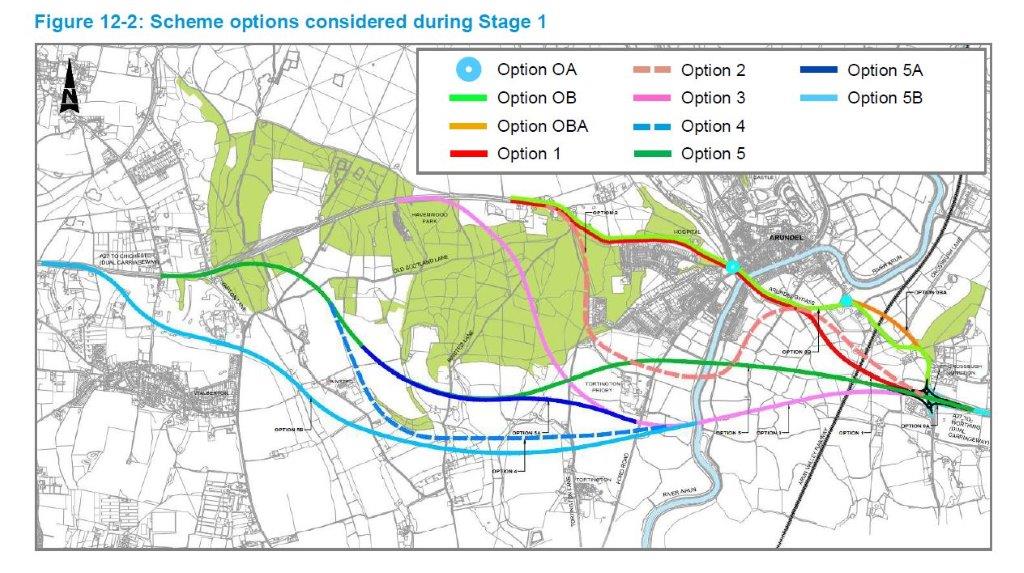 Arundel Bypass Options Highways England Schematic Map